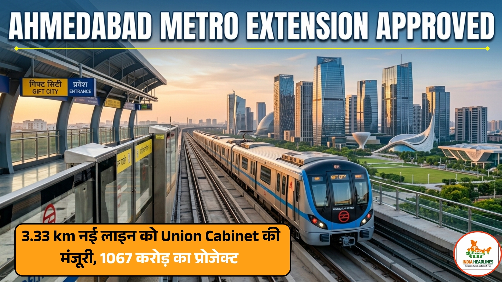 Ahmedabad Metro Extension: GIFT City से शाहपुर तक 3.33 km नई लाइन को Union Cabinet की मंजूरी, 1067 करोड़ का प्रोजेक्ट