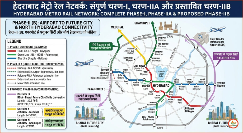 HYDERABAD METRO RAIL NETWORK: COMPLETE PHASE-I, PHASE-IIA & PROPOSED PHASE-IIB